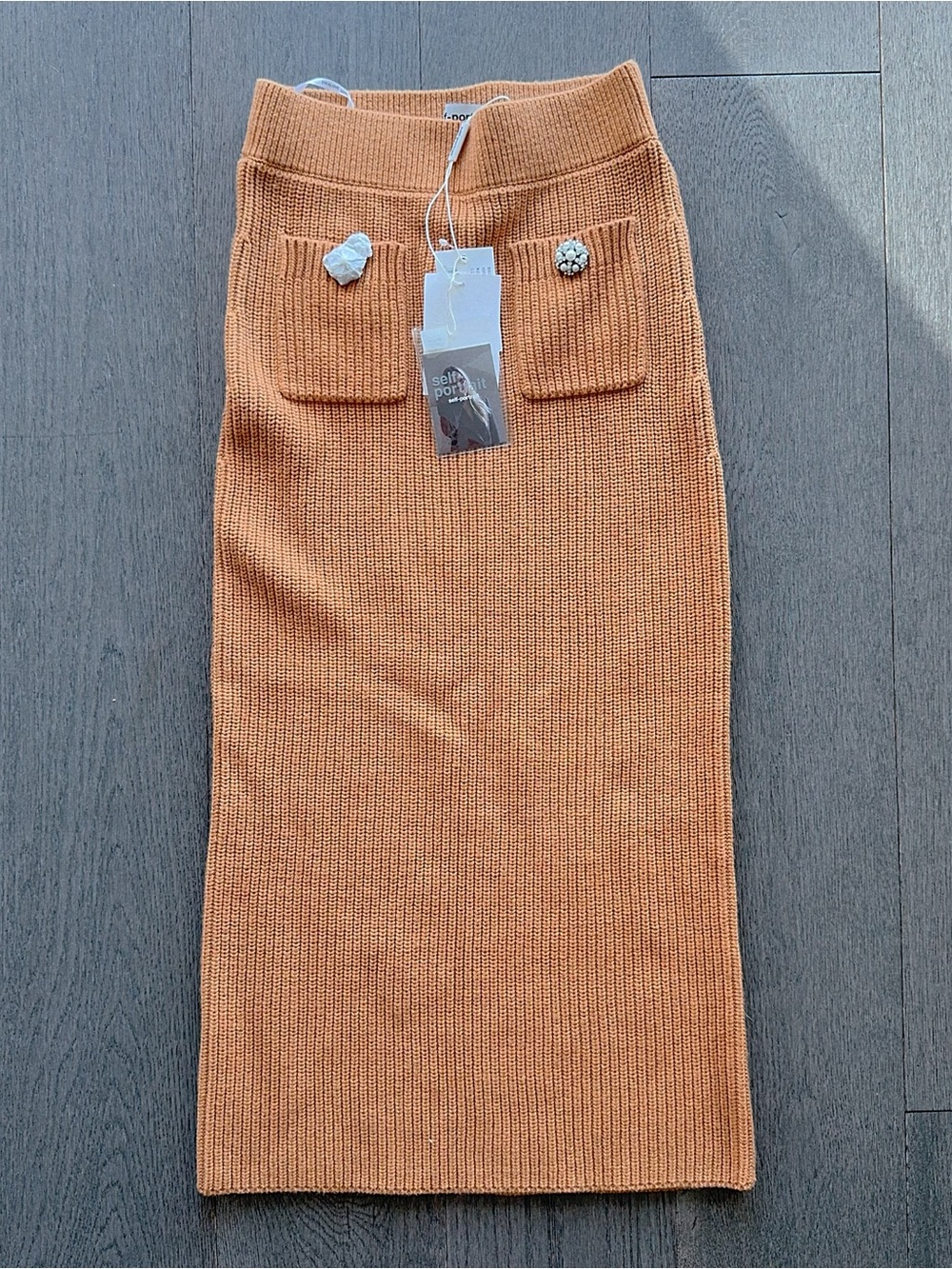 Self-Portrait Knit Pencil Skirt in Camel